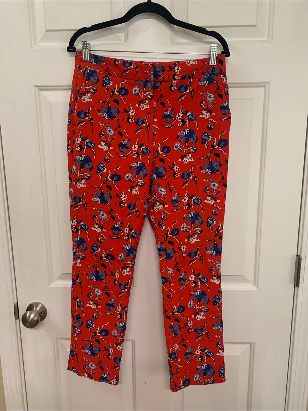 Cynthia Rowley Red and Blue Floral Cropped Ankle Pants Size 6 Business Casual